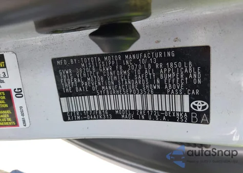 2014 Toyota Corolla Le Plus from USA, damaged, VIN 5YFBURHE5EP033526